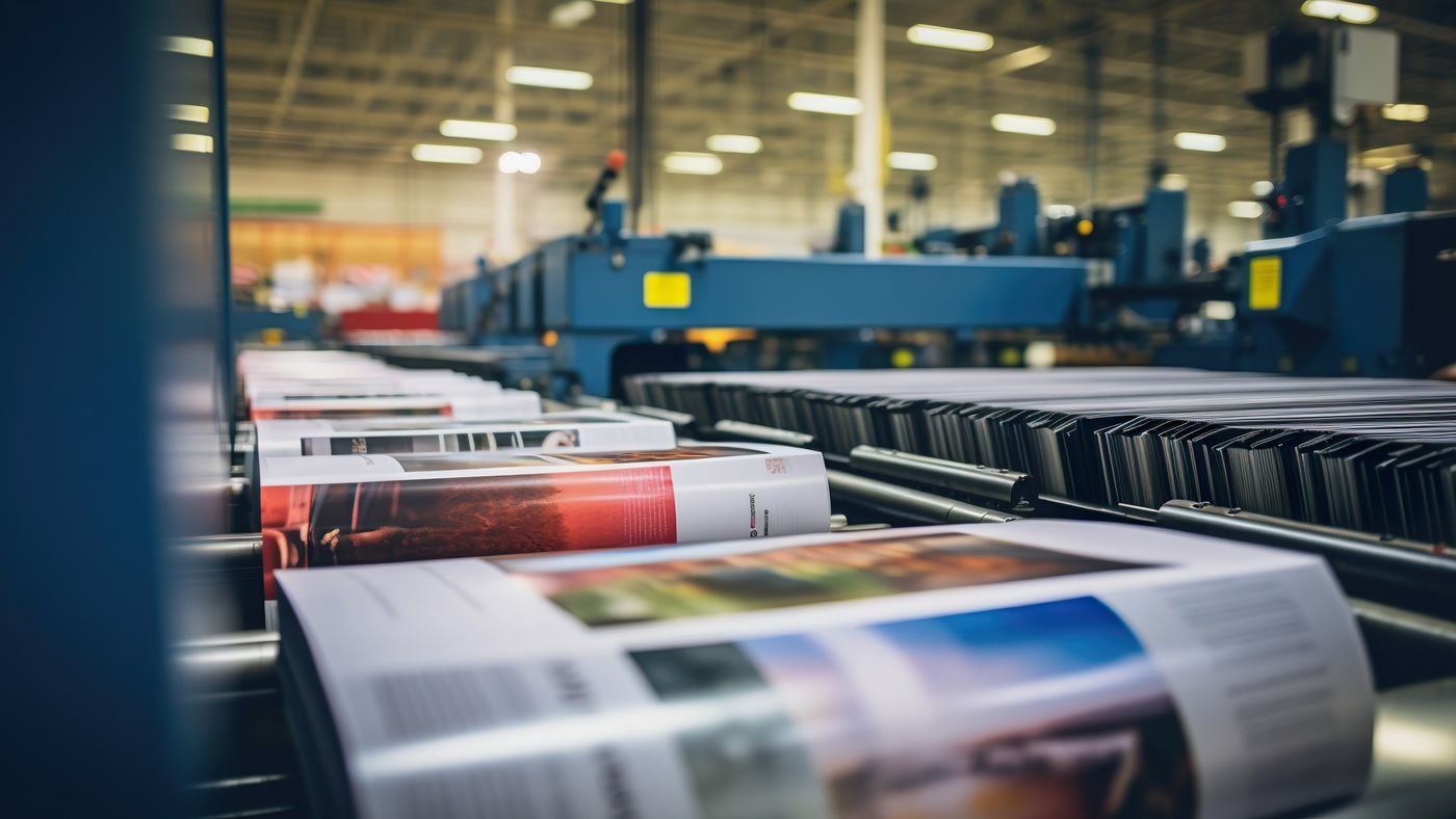 Feuilles imprimées défilant dans une presse pendant le calage