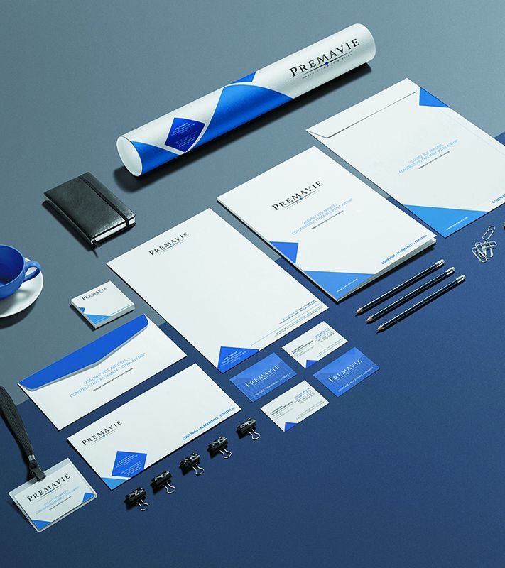 Papeterie d'entreprise complète, cartes de visite, papier en-tête et enveloppes assortis